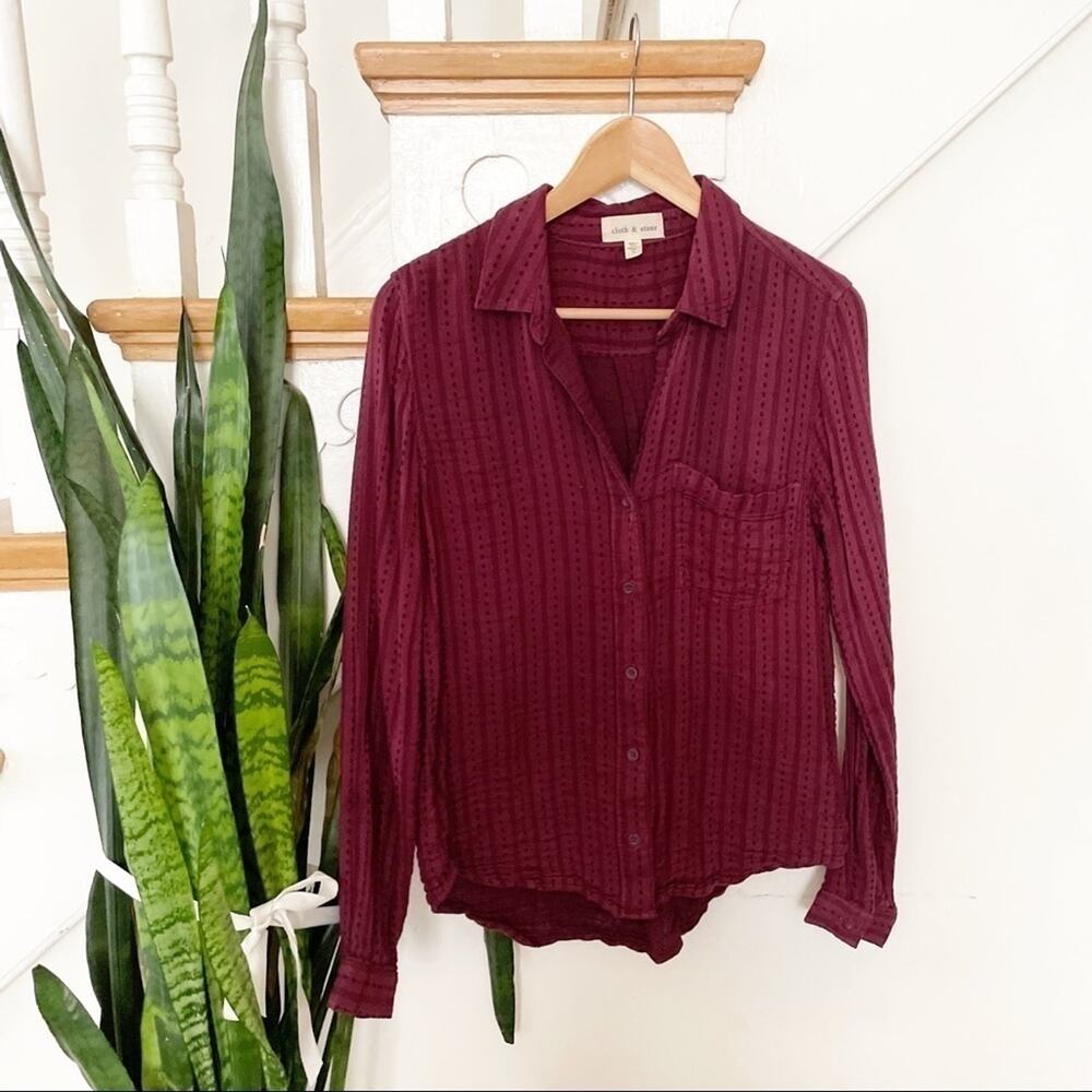 Cloth & Stone Anthro maroon embroidered shirt sz S